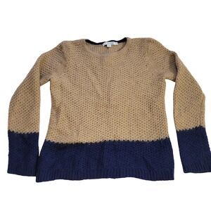 Boden Mohair Wool Blend Colorblock Sweater Camel Navy Honeycomb Textured Sz 6 US